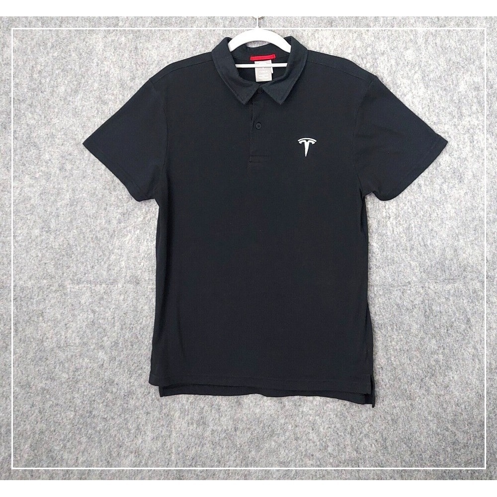 Tesla Men Polo M Black Embroidered Logo Short Sleeve‎ Lightweight Car Preppy
